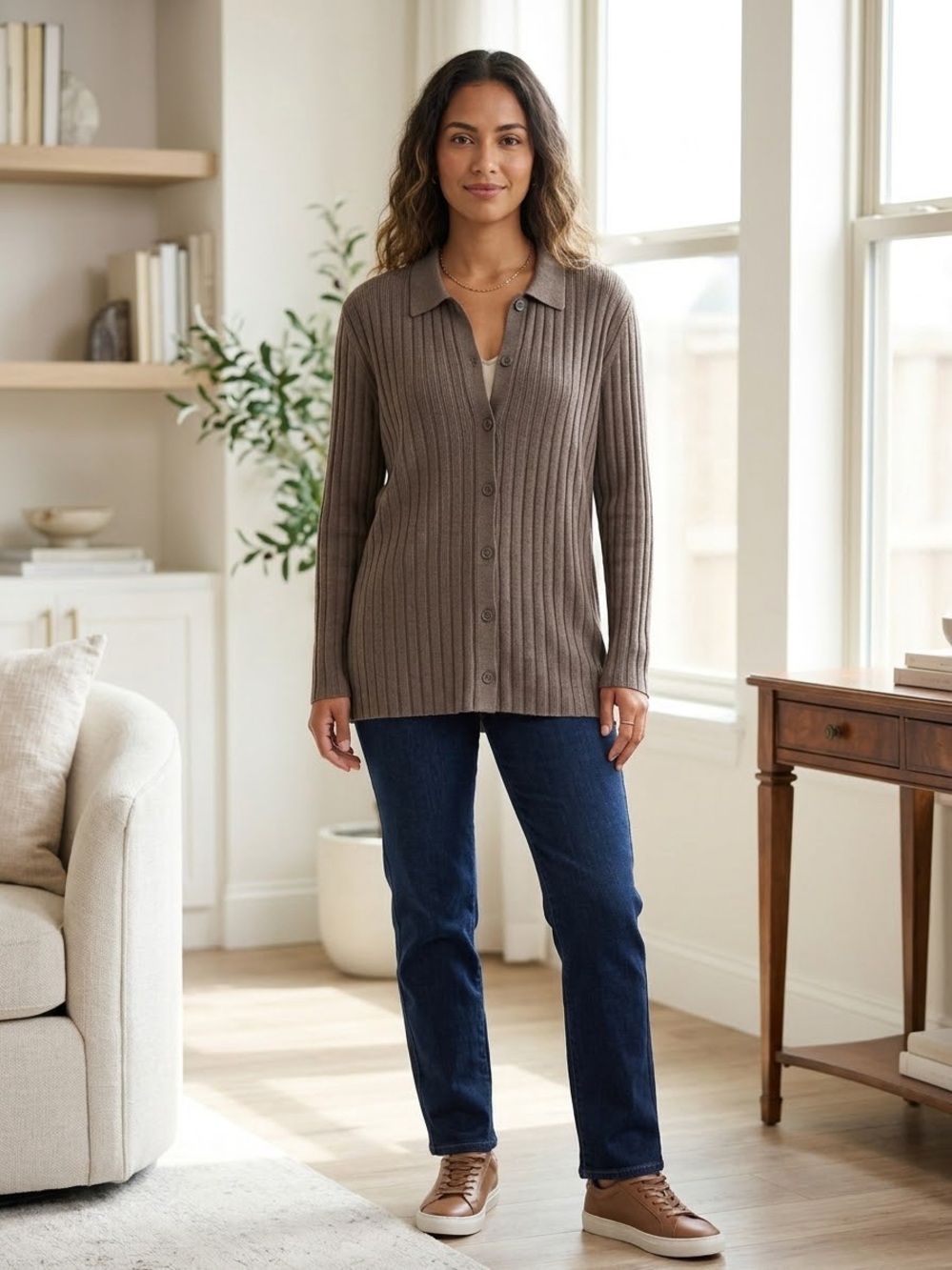 $89 NWT SOMA Recycled Yarn Button Up Cocoa Brown Cardigan Sweater Women's Size L